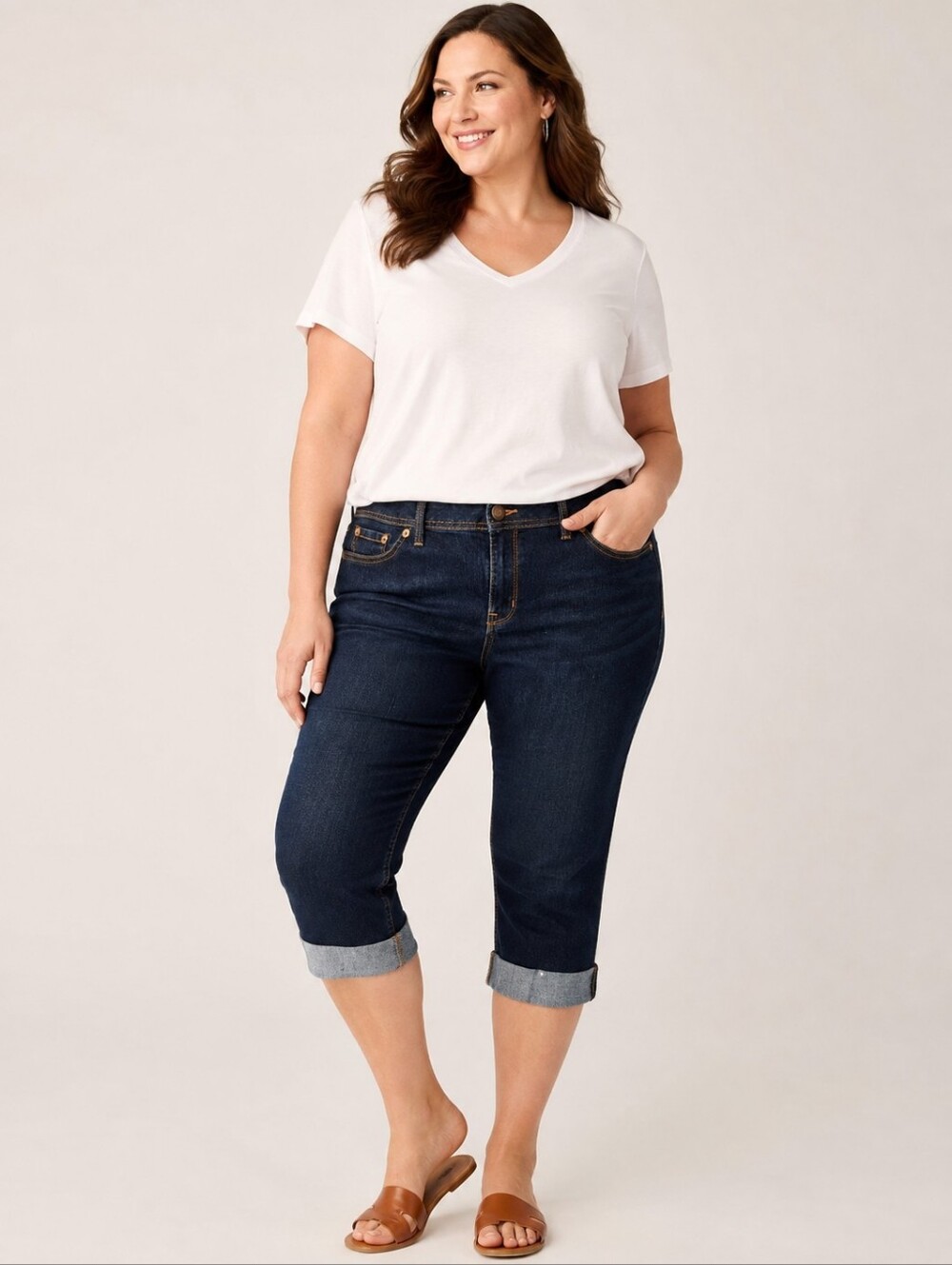 💙 Fragile Blue Jeans Dark Wash Cuffed Denim Capris | Size 18 | Stretch